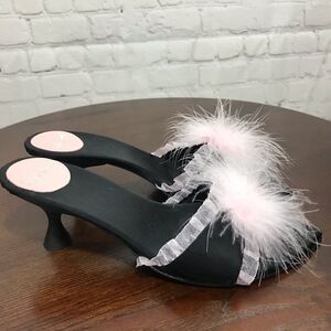 6.5 Sylvie Rose super sexy and seductive Sateen & Feather open toe Mules